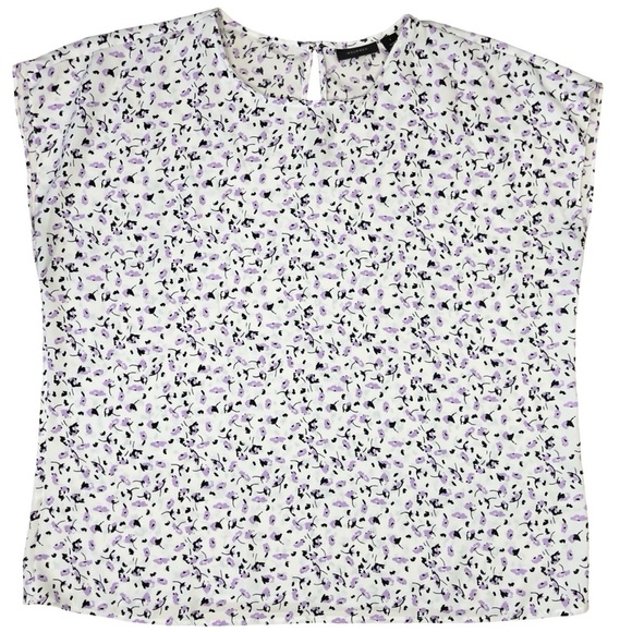 Halogen Floral Print Cap Sleeve Loose Fit Blouse - Spring Summer Office - Large - Picture 3 of 12